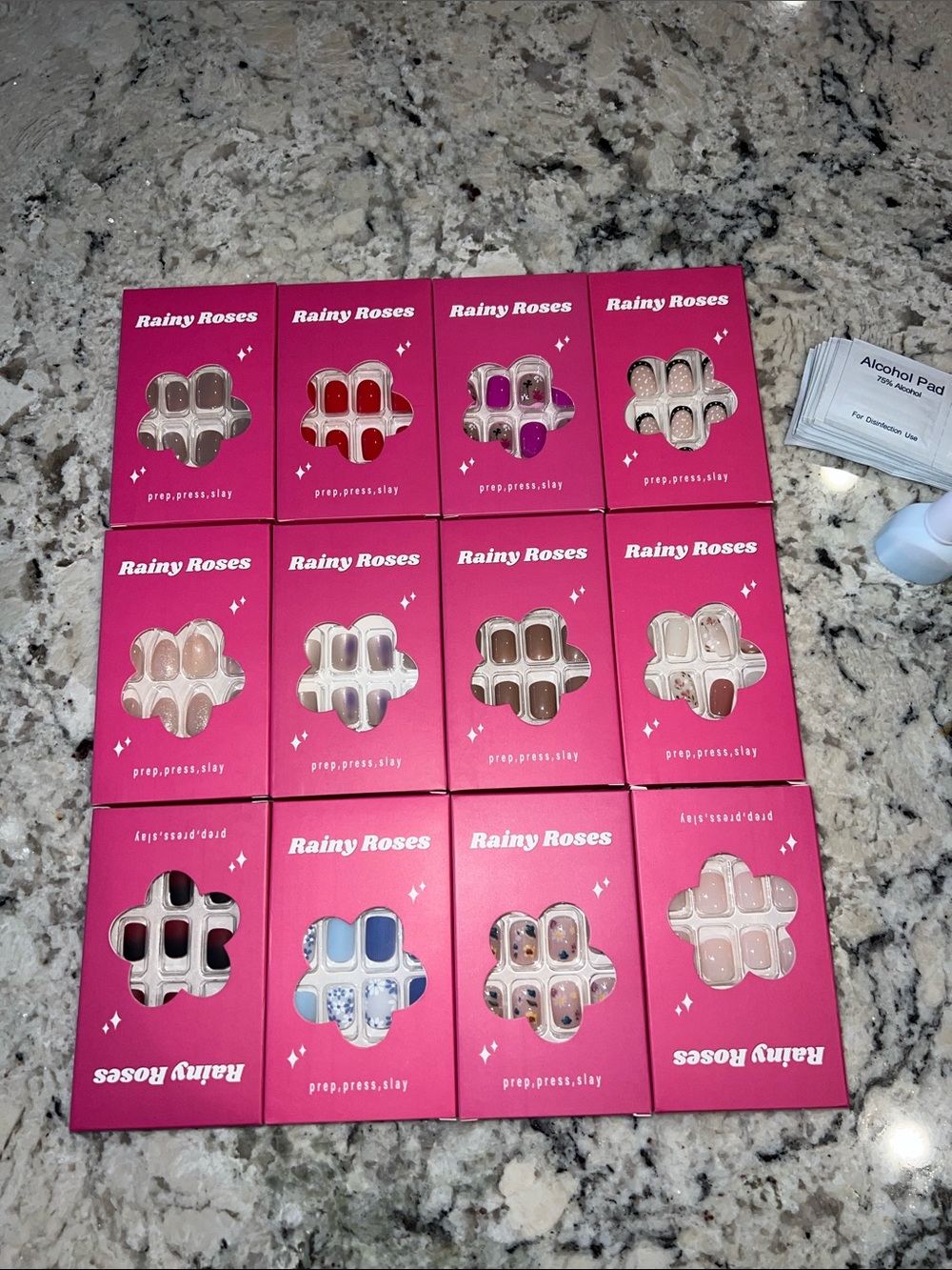 Press-On Nail Set — Assorted Pink, Red, Beige & Blue Styles. All sets included.